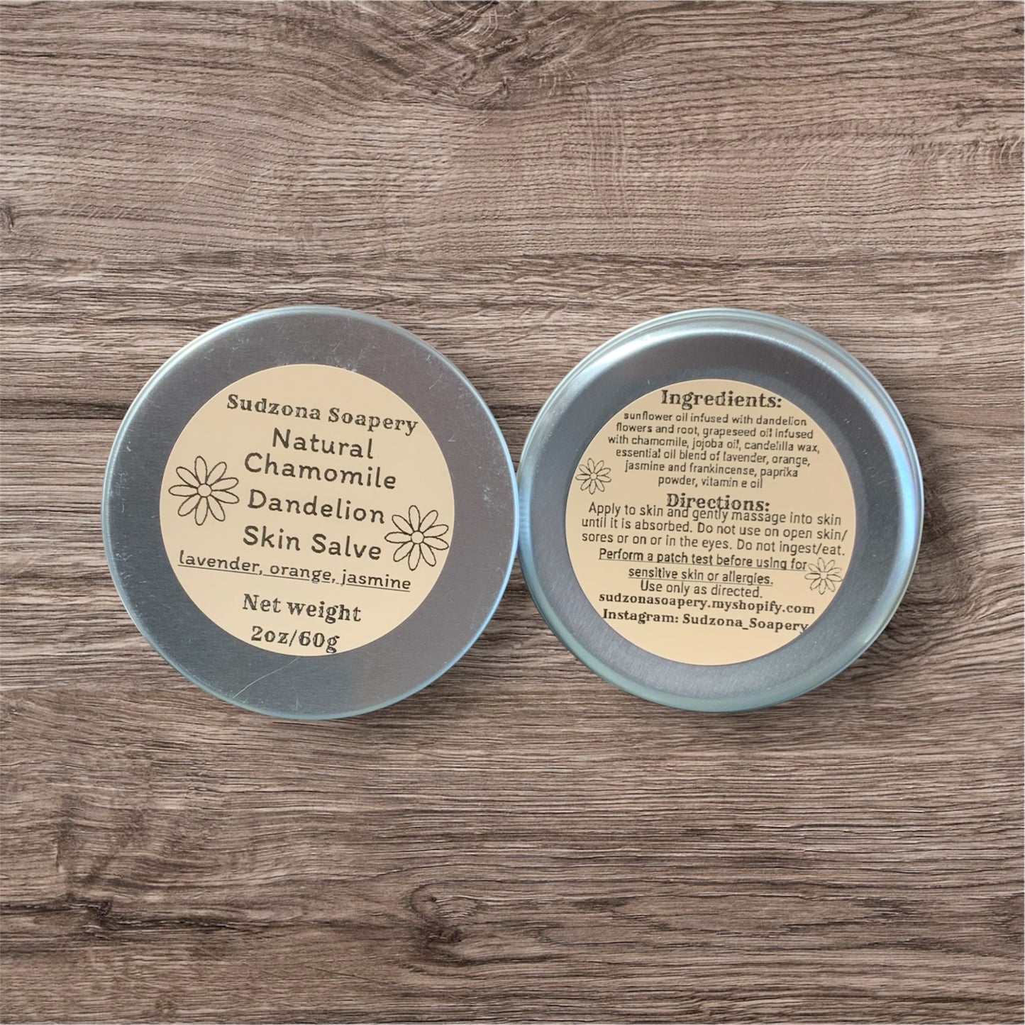 Dandelion & Chamomile Skin Salve .5 oz or 2 oz Tin All Natural Vegan
