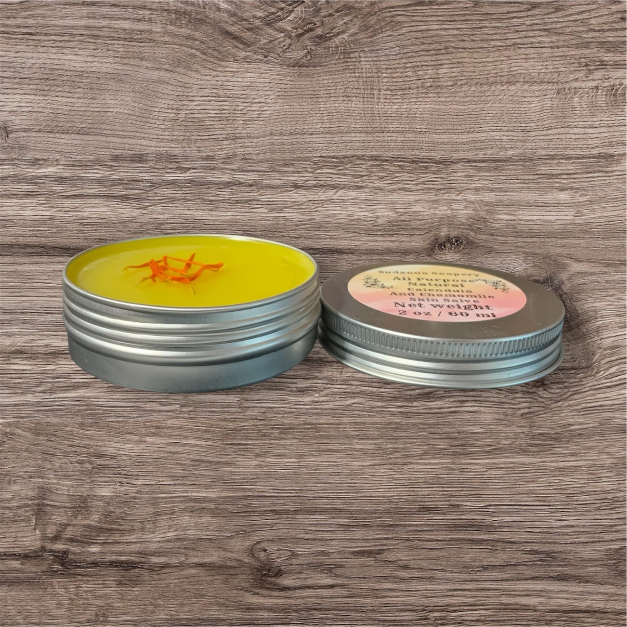 Calendula & Chamomile Herbal Salve – All Natural Balm with Jojoba & Sunflower 2 oz Tin