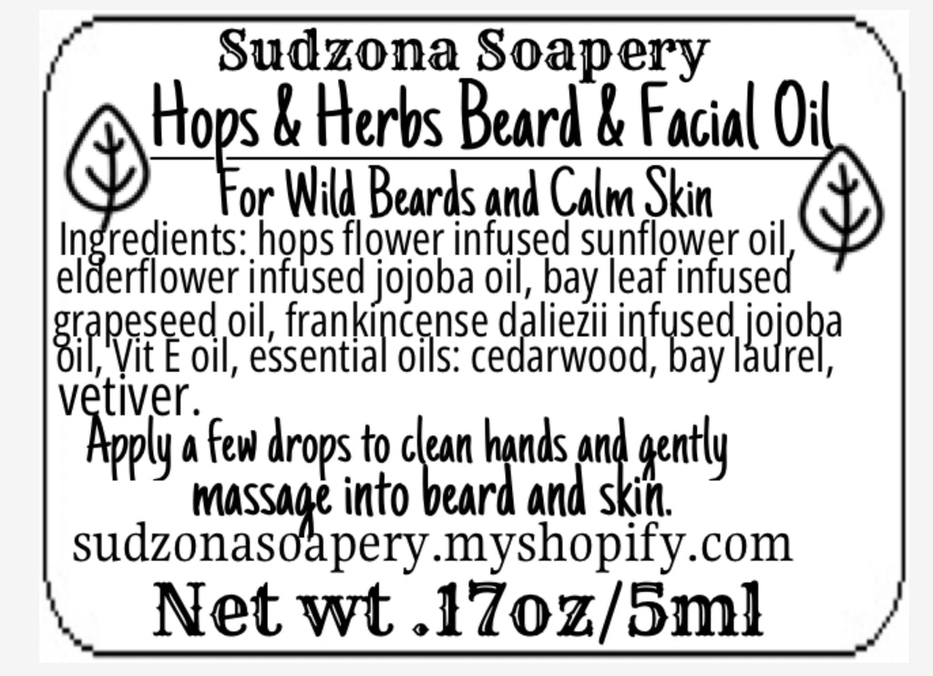 Beard & Facial Oil for Men - Natural Hops & Herbs Facial Hair Care Trial Size