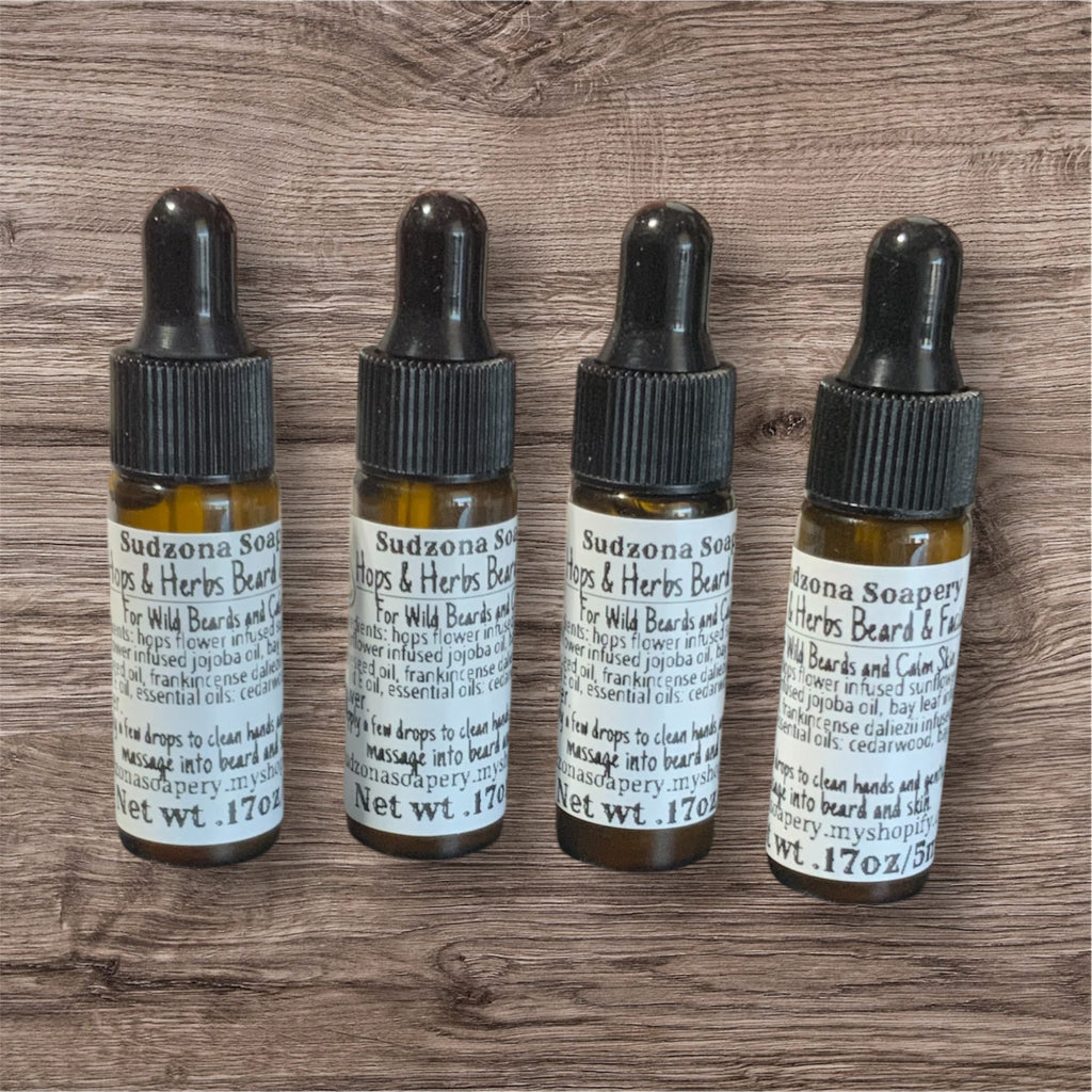 Beard & Facial Oil for Men - Natural Hops & Herbs Facial Hair Care Trial Size