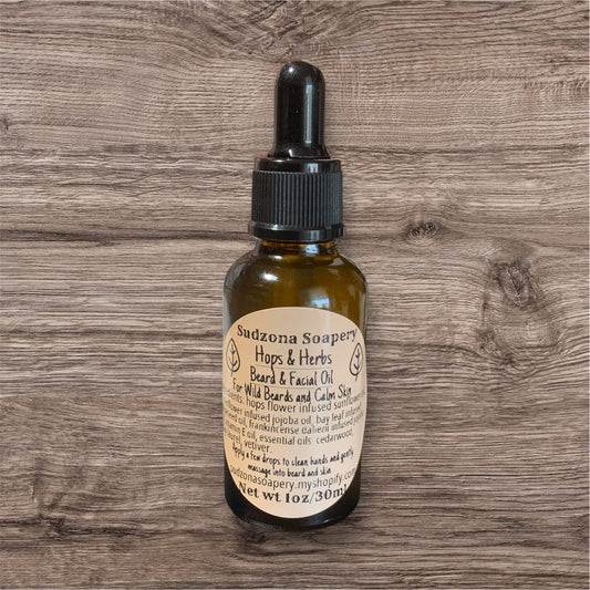 Beard & Facial Oil for Men - Natural Hops & Herbs Facial Hair Care