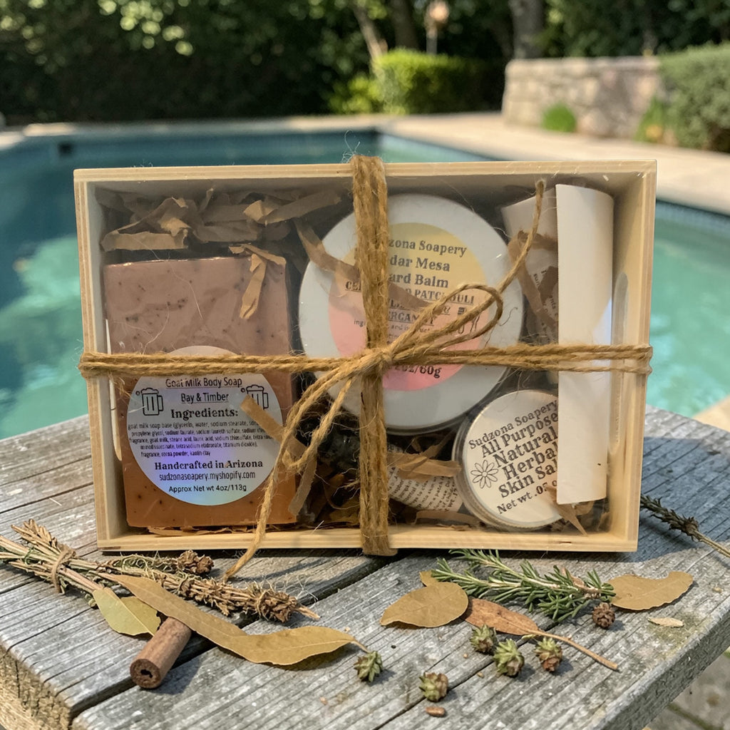 Rustic Men’s Care Gift Set – Soap, Beard Grooming, Lip Balm & Herbal Salve
