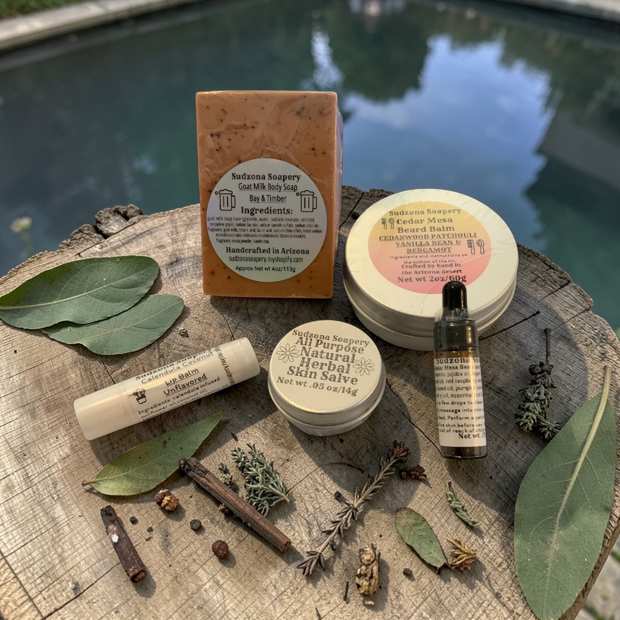 Rustic Men’s Care Gift Set – Soap, Beard Grooming, Lip Balm & Herbal Salve